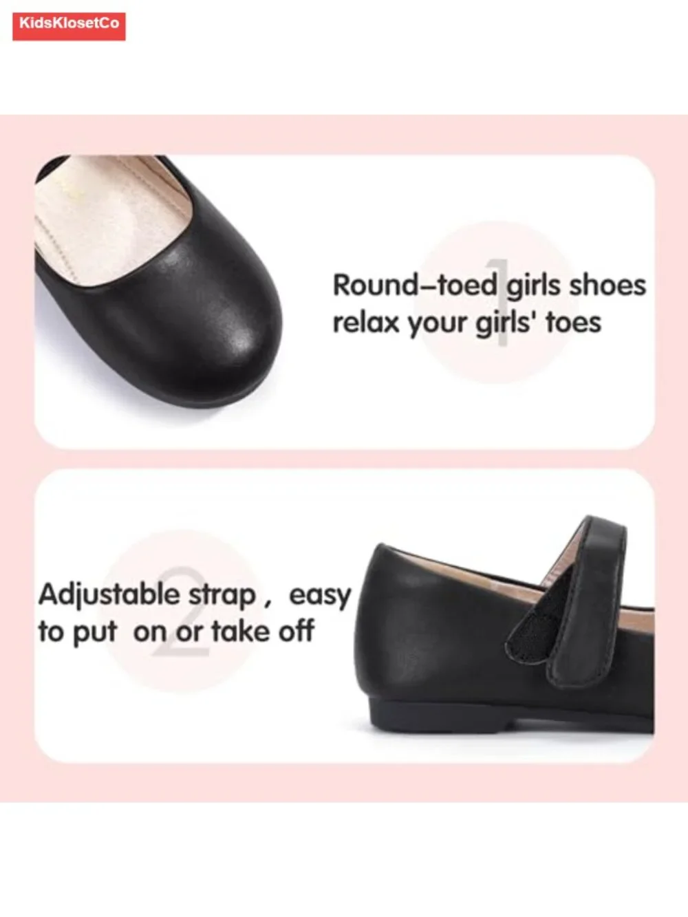 Toddler Mary Jane Ballet Flats with Hook and Loop Closure, Round Toe